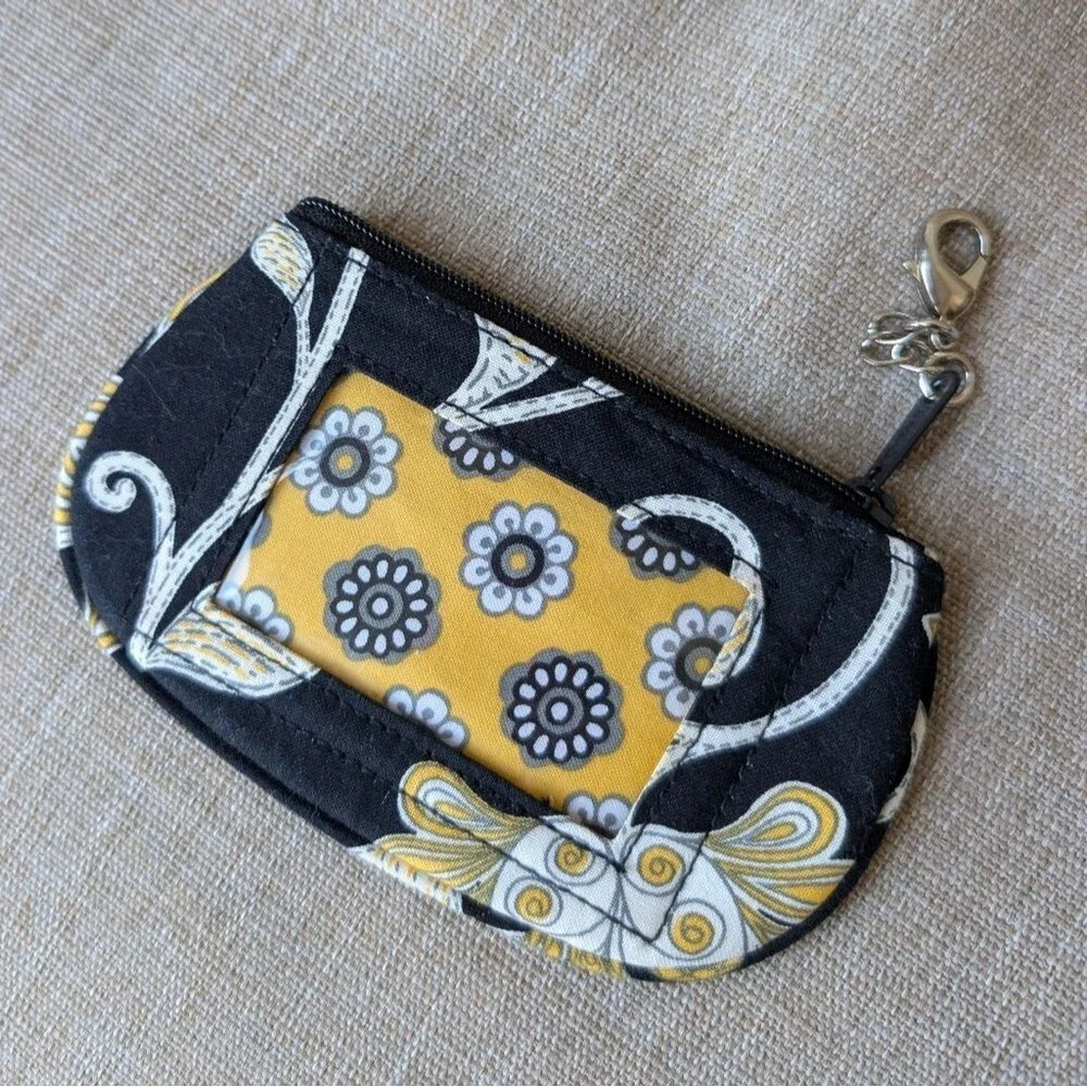 VERA BRADLEY Change Purse CLIP ZIP ID CASE COIN Yellow Bird Daisy